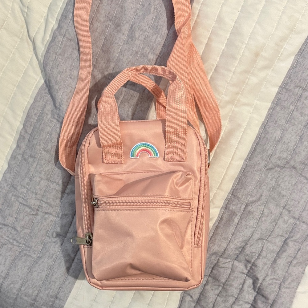 Peach Mini Crossbody Bag with Rainbow Patch